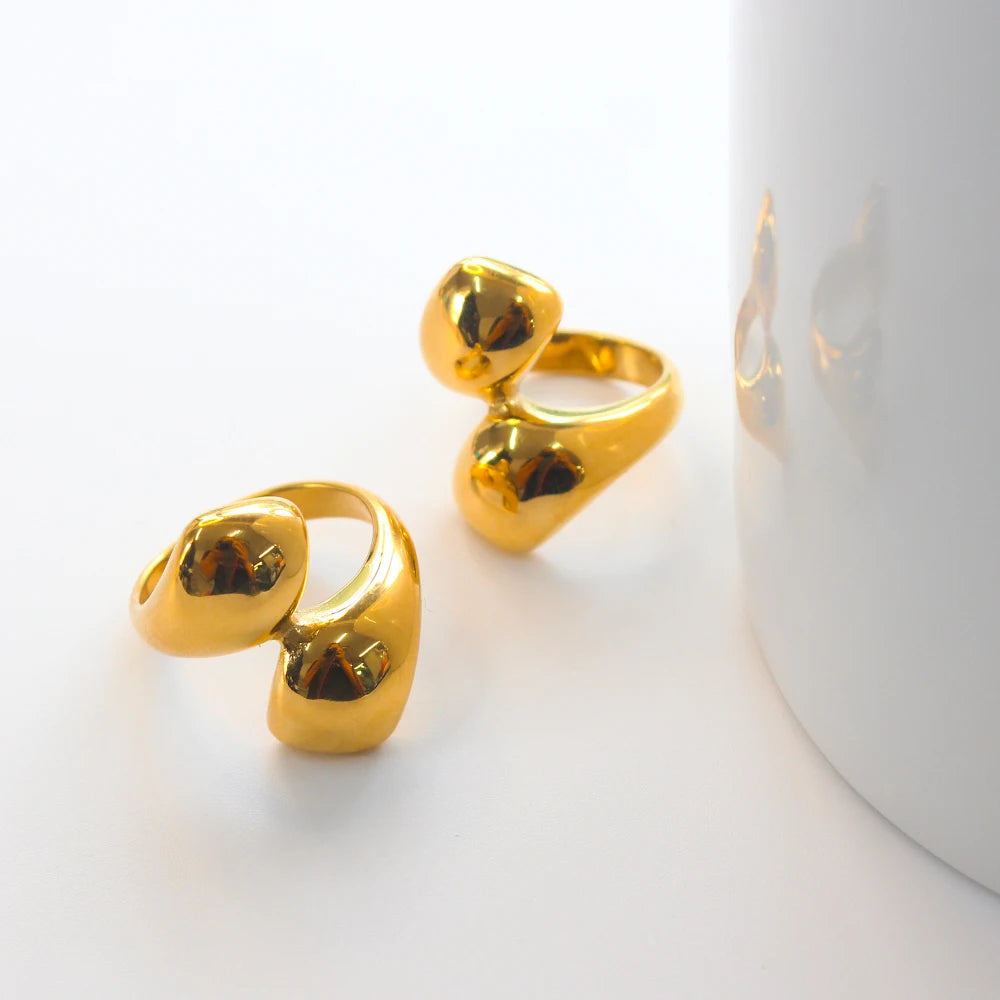 18K Gold Plated Stainless Steel Chunky Rings for Women Cross Open Rings Jewelry Accessories