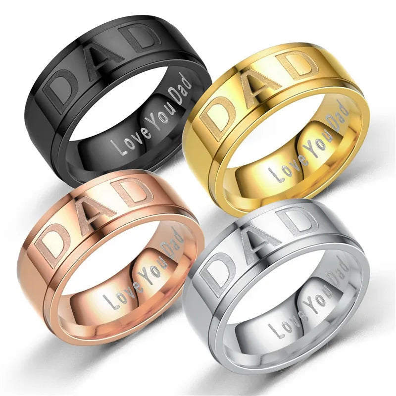 Simple Paired Father's Day Gift Timepieces Fashion Accessories Jewelry Stainless Steel Rings Men Love U Dad Ring