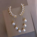 GT S925 Silver Needle Zircon Tassel Long Pearl Pendant Earrings Temperament Tassel Long Pearl Earrings for Women