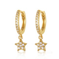 Fashion Earrings Jewelry 925 Sterling Silver Star Dangle Earrings with Small Diamond Hoop Earrings Women Jewelry Wholesale