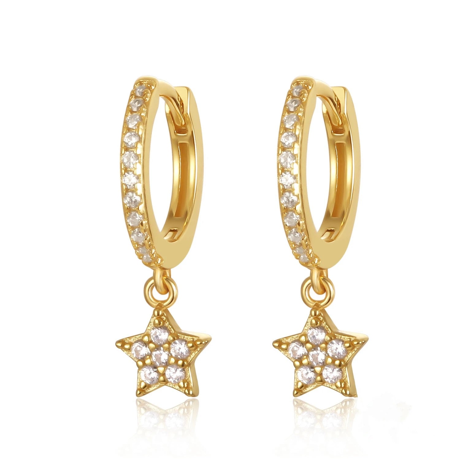 Fashion Earrings Jewelry 925 Sterling Silver Star Dangle Earrings with Small Diamond Hoop Earrings Women Jewelry Wholesale