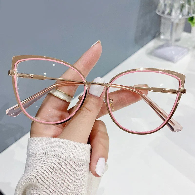New Retro Fashion Popular Metal Cat Eye Eyeglasses Frames for All Face Anti Blue Glasses Anti Reflection Protect Eyes for Woman