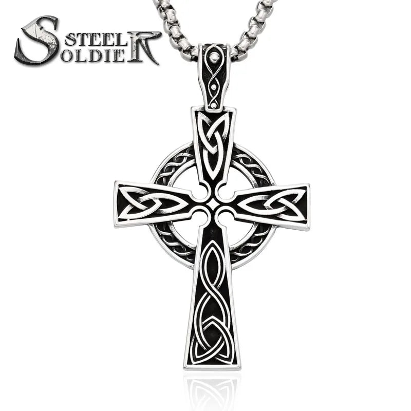 SS8-505P Steel Soldier 316L Stainless Steel High Quality Viking Disc Pattern Cross Pendant Necklace Amulet Scandinavian Jewelry