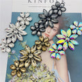 Three Flowers Design Rhinestone Applique Patch Sew on for Wedding Gown Bridal  Evening Wear Diamond  Design Patch