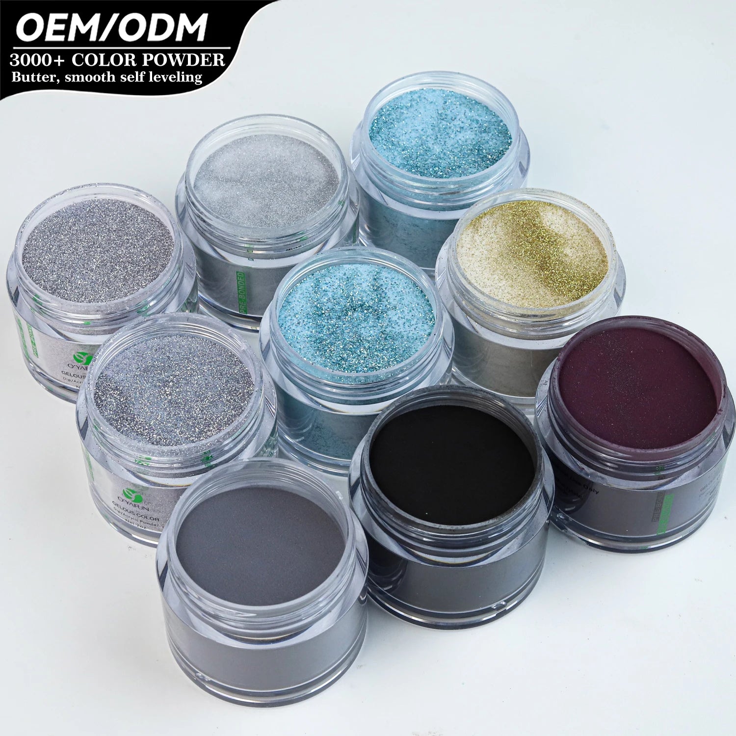 Kudan Acrylic Powder Self-branded Professional Glitter Acrylic Powder 2-oz Jar High Color Rendering Nail Care Acrylic Powder