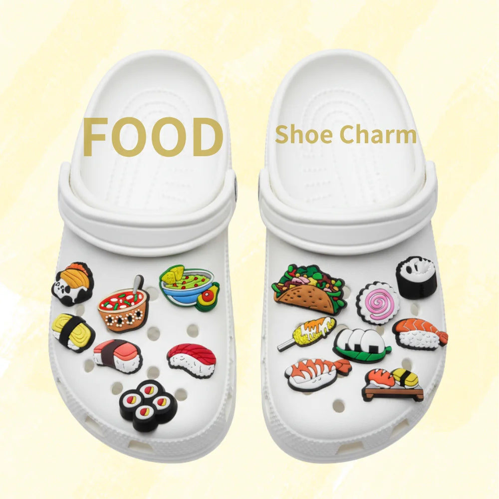 Wholesale Customized Kawaii Food PVC Shoe Decorations Soft DIY Clog Sandals with Panda Sushi Salad Squid Charms