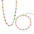 Fashion Trendy Colorful Stainless Steel Evil Eyes Beads Charm Chain Necklace Bracelet Jewelry Accessories Set for Women