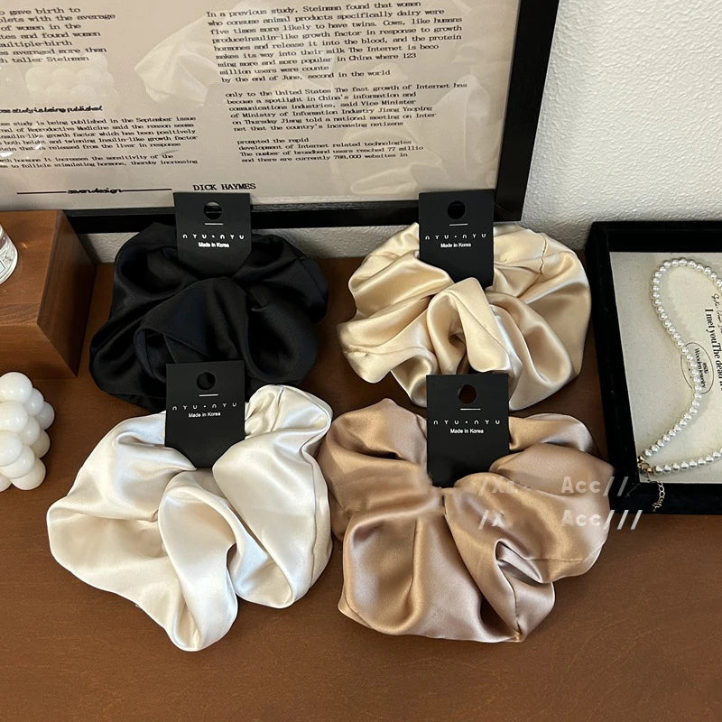 Elegant Woman Extra Large 18CM in Diameter Satin Silk Scrunchie Hair Ties Solid Color Ponytail Holder Hair Accessories