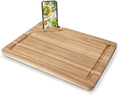 JUNJ Wood Board for Kitchen with Deep Juice Groove Wood Cutting Board With Phone Stand