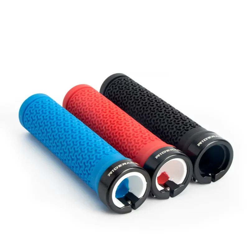 RIDERACE 1Pair Mountain Bicycle Grips Unilateral Locking Handlebar Covers Durable Anti-Slip Rubber Bike Handle Bar Accessories