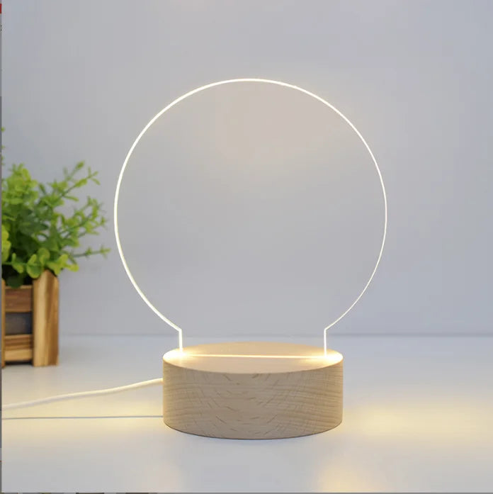 Hot Sale DIY Blank Acrylic Lamp Wooden Led Night Light Lamp Fpr Bedroom LED Base Wood Round Square Decorative Creative 3d Table