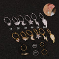 Cubic Zircon Gold Plated Dangling Lightning Star Moon Flower Heart Angel Wings Women Drop Earrings