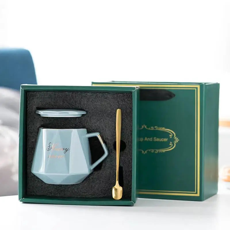 Wealtime Ceramic Mug Cup Coffee Drinking Wide Mouth Diamond Shape Christmas Gift Sets