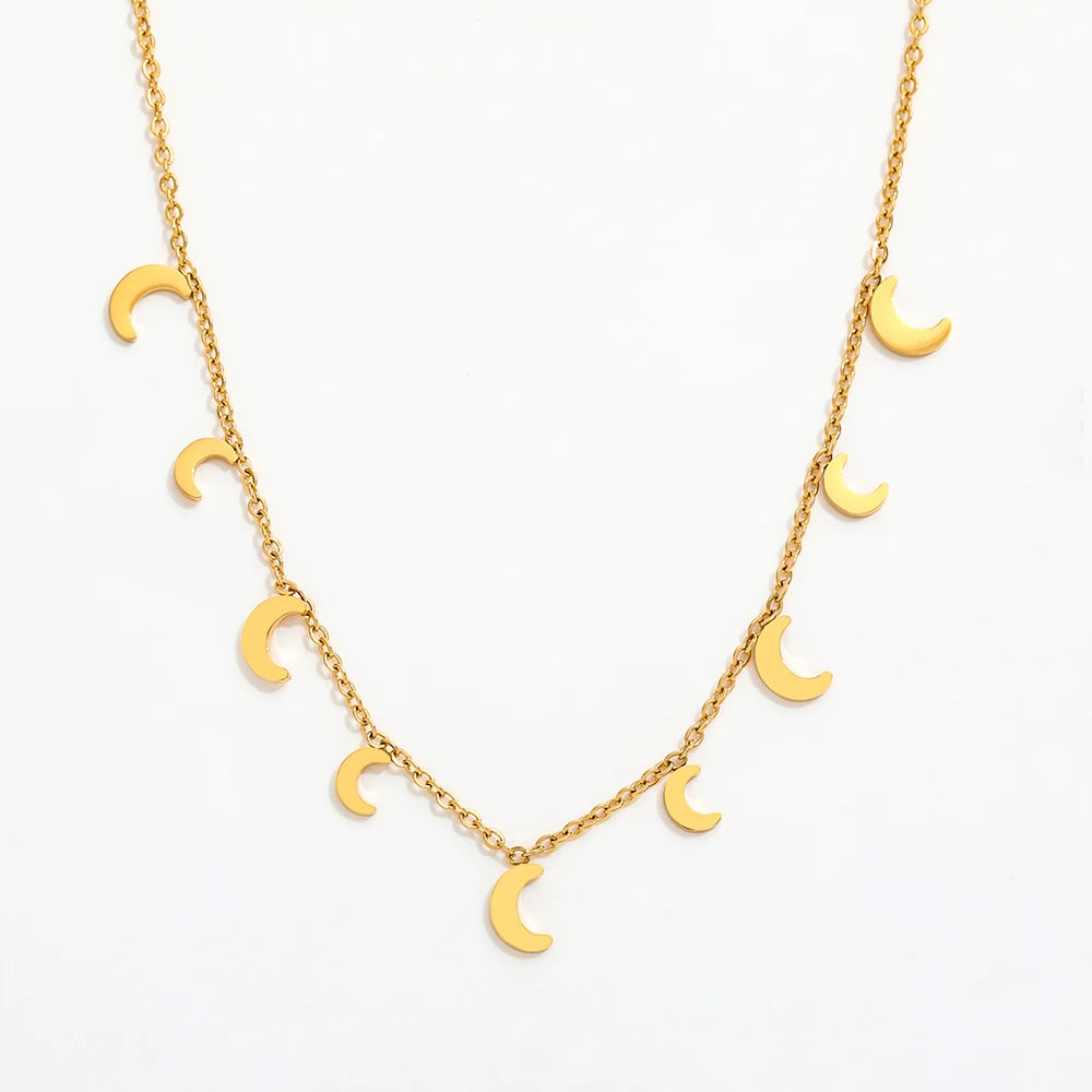 Joolim High End 18K PVD Gold Plated Stainless Steel Moon Crescent Tassel Pendant Necklace Fashion Jewelry Wholesale