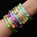Fashion Acrylic Green Crystal Stretch Bracelet Bamboo Bangle for Women