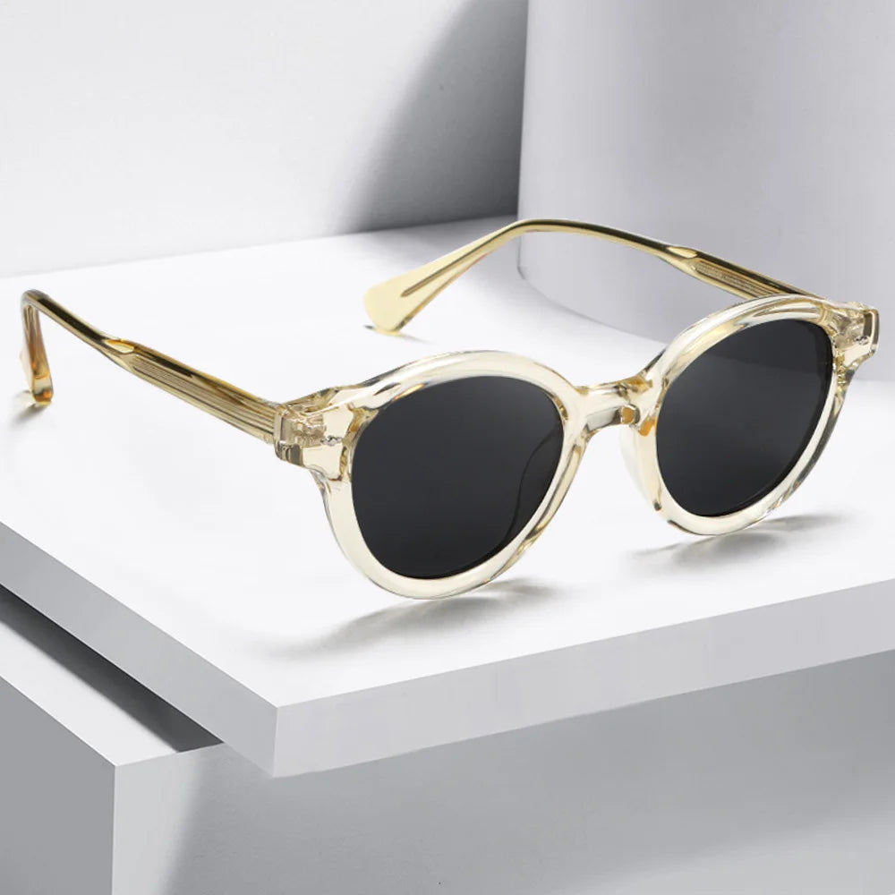 Custom Glasses Logo 2026 Trendy Retro Luxury Glasses Black Men Sunglasses Stock Polarized Sunglasses Custom Wholesale Round