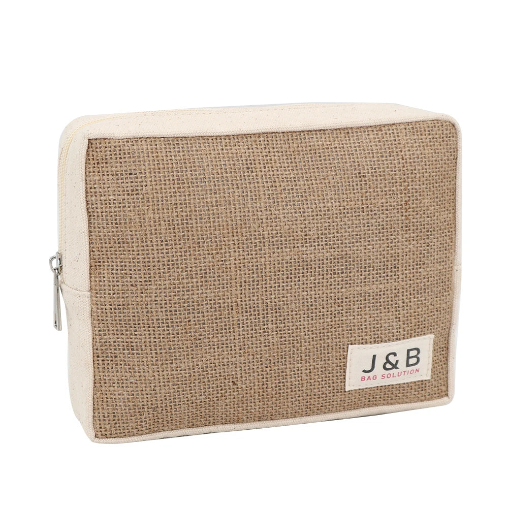 100% Natural Jute Toiletry Pouch Hemp Burlap Feminine Napkin Sanitary Pad Holder Storage Case With Private Logo Patch