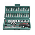 46pcs 1/4 Inch Automotive Repair Hand Tool Combination Set Ratcheting Wrench Extension Bar Slide Bar Hard Case for Home Use