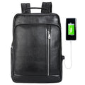 Tiding Custom Logo Black  'Geniune' Leather Usb Charger Backpack School Leather Back Bag for Man