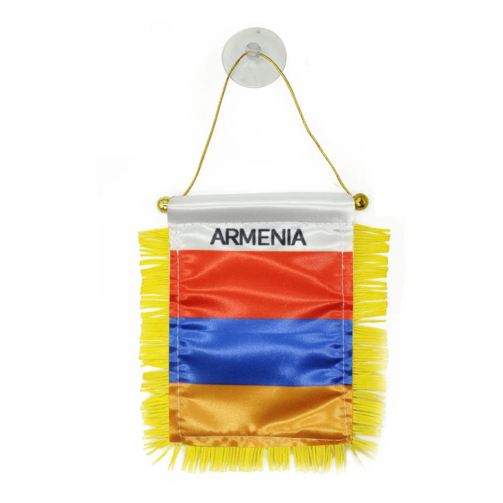 2026 Custom Logo Digital Printing Satin Material Hanging  Armenia Pennant Flag for Car Rearview Mirror and Home Decoration