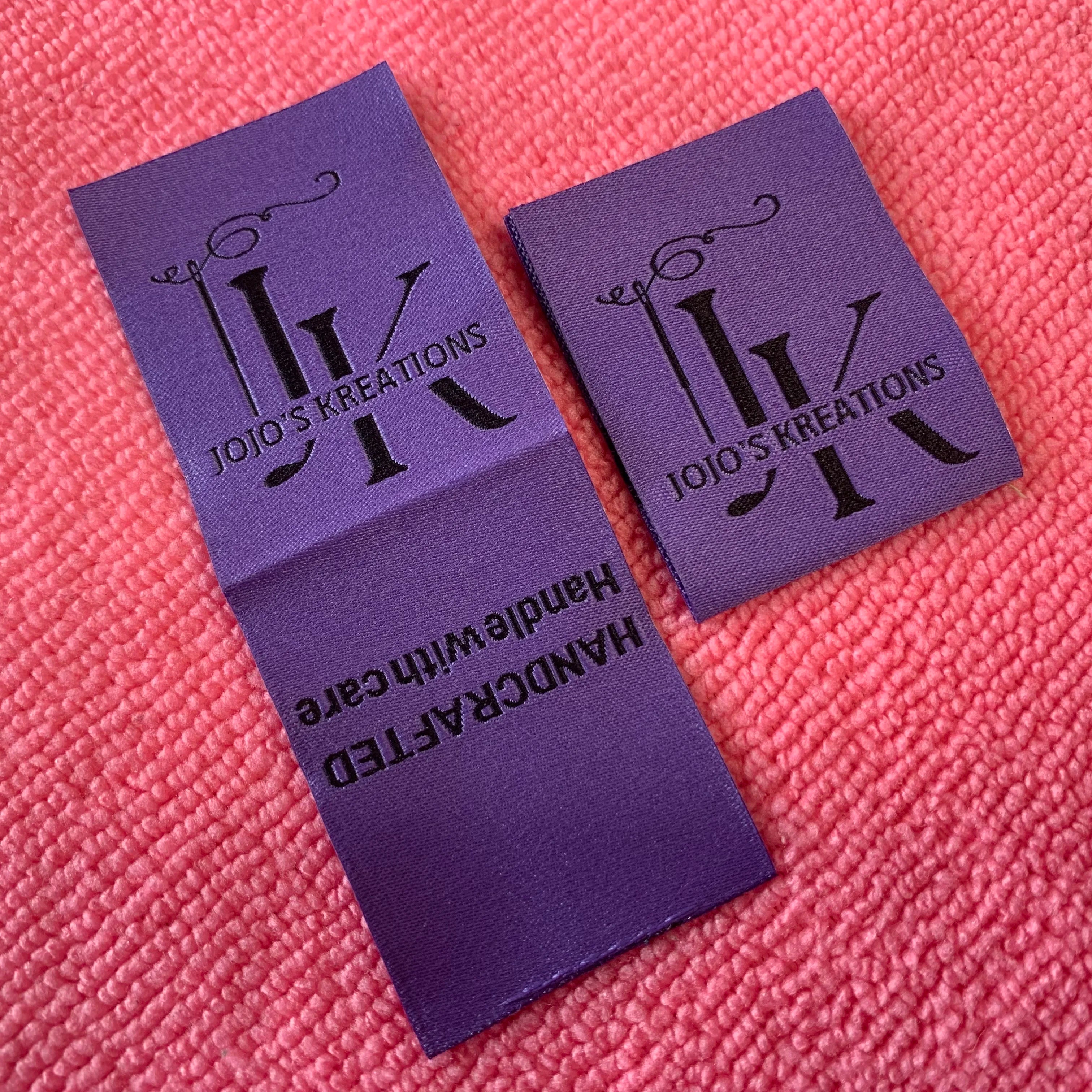 Custom logo Purple Color Private Woven LabelLoop Fold Knitting Clothing Label for Jersey