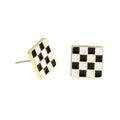 French Classic Chessboard Black Earring Exquisite Fashion Gold Contrast Color Ear Jewelry Wholesale Girl Gift