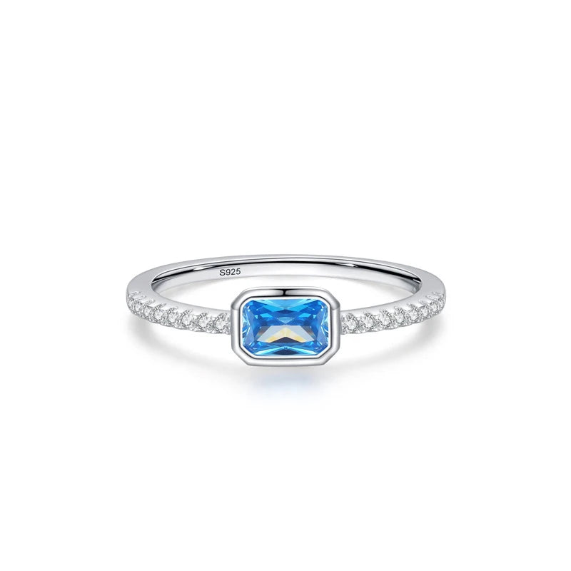 Wholesale 925 Sterling Silver Rhodium Plated Square Sapphire Ring Cubic Zirconia Geometric Stackable Thin for Wedding Party
