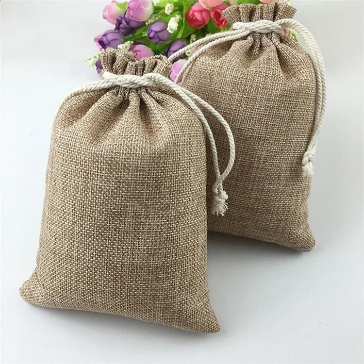 Promotional Custom Logo Printed Jute Drawstring Pouch Small Reusable Burlap Hemp Coffee Bag Wholesale