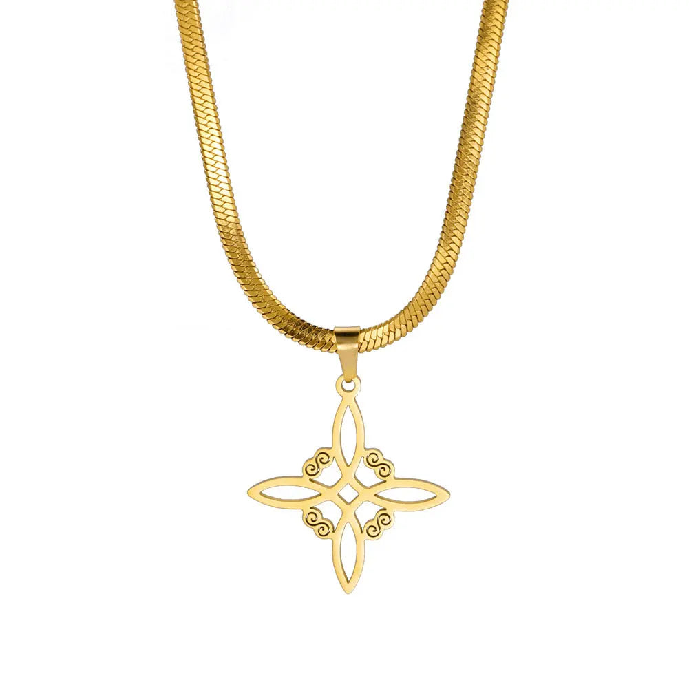 Luxury Popular Witch Knot S-shaped Snake Bone Chain Gold Plated Stainless Steel Fashion Jewelry Geometric Necklace Pendant