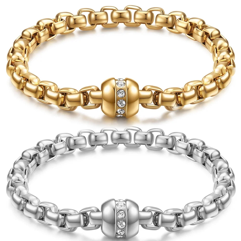 2024 New Creative Popular Stainless Steel Charm Bracelet Hip Hop Magnetic Crystal Classic Elegant 18K Gold Plated Anniversary