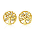 Sterling Silver Gold Plated Zircon Cute Tree of Life Women's Stud Earrings 925 Silver Wedding & Party Fashion Wholesale