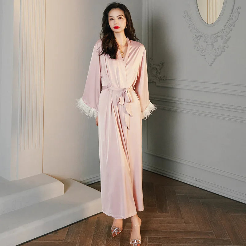 Women's New Luxury Long Satin Silk Robes Long Bathrobe Plus Size Sleepwear
