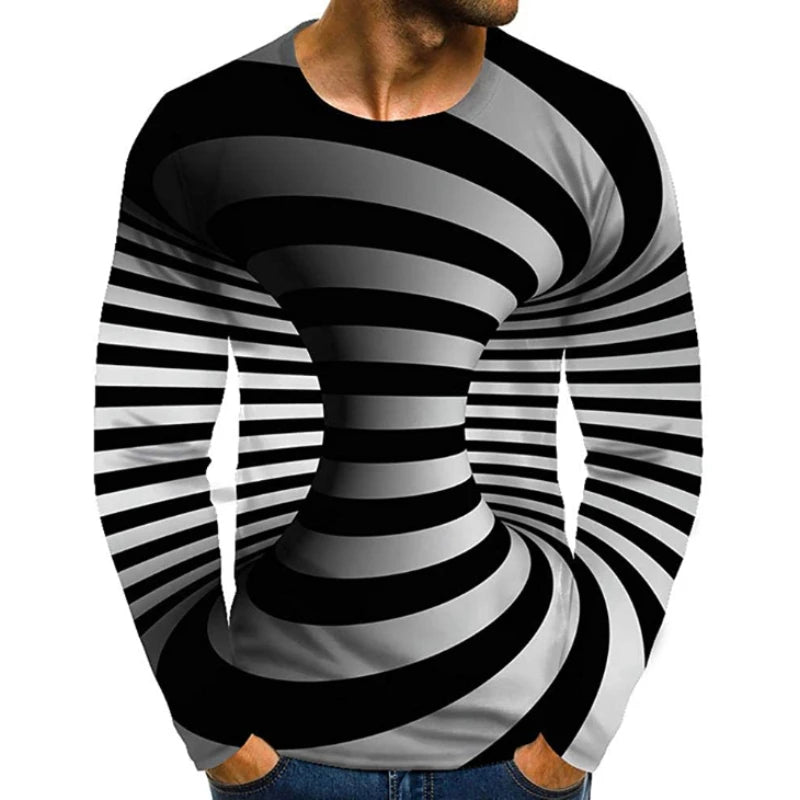 Fitspi 3D Shirt for Men Graphic Summer Print Long Sleeve Cool Funny Black T Shirts  Boys Trendy Streetwear Casual Stylish