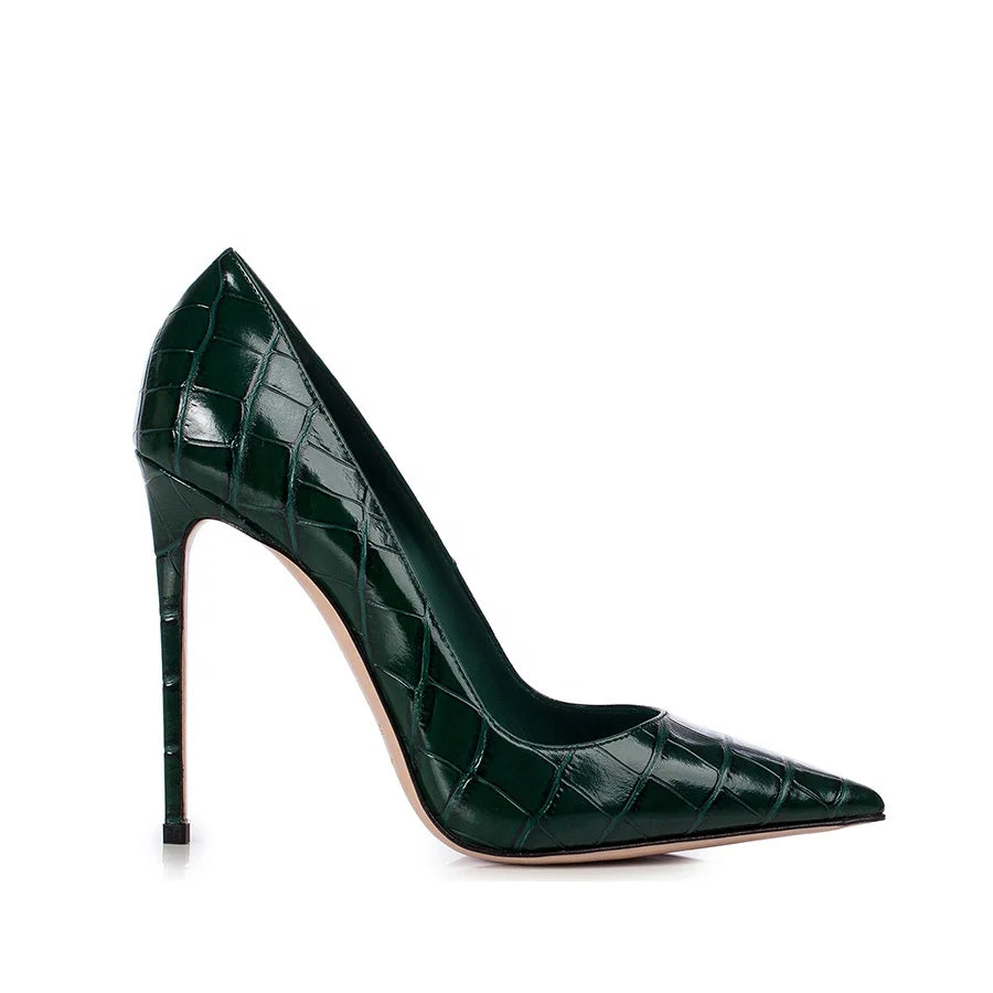 Dark Green Croc Vegan Pump Lady Shoes Stiletto High Heels 12CM Women High Heel Shoes