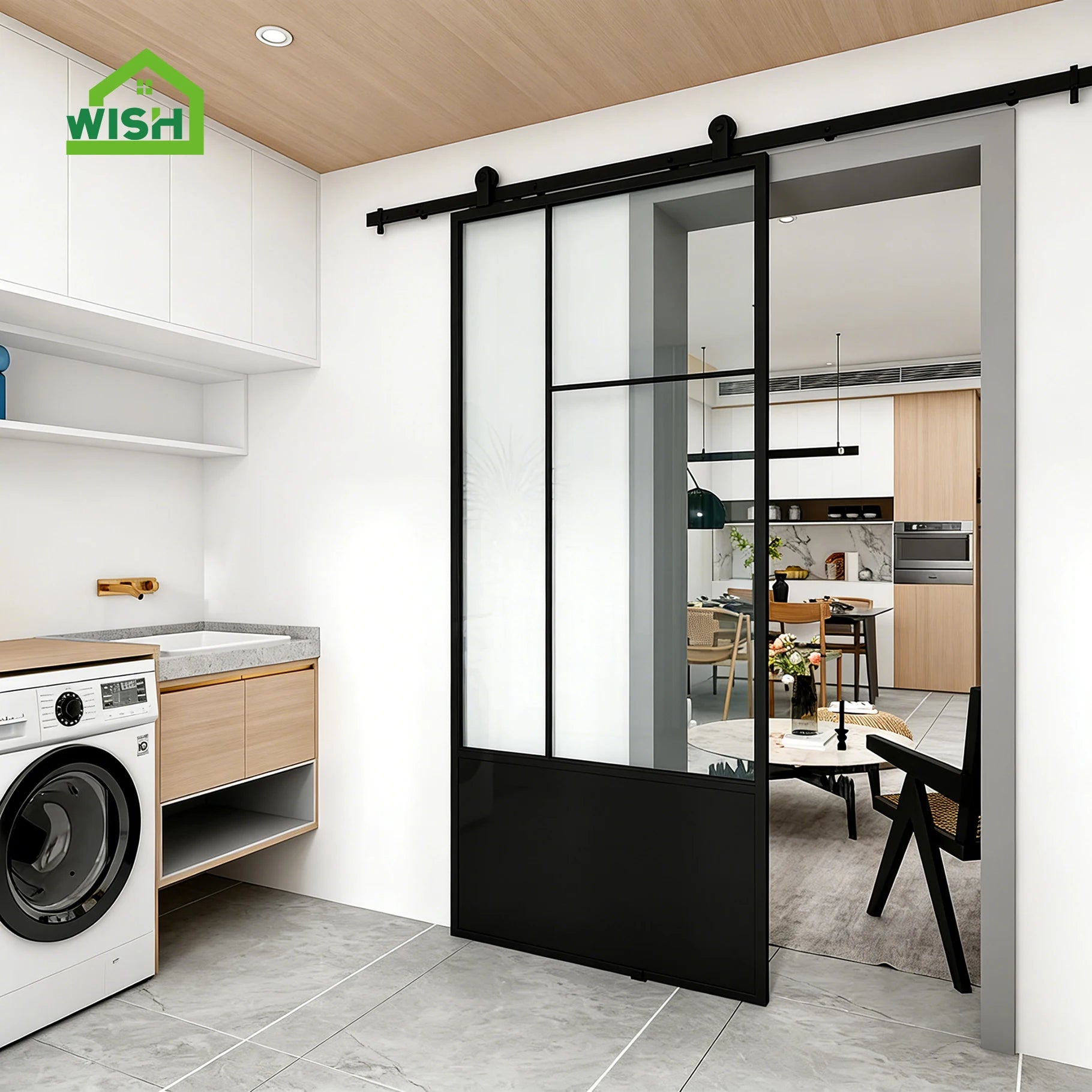 Factory Price Composite Mirror Glass Waterproof Manual Modern Finished Interior Apartment Entry Sliding Barn Door Systems