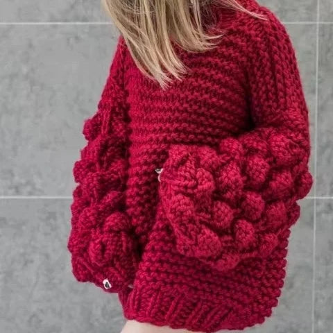 Good Quality Red Lantern Sleeve Sweater Pure Hand Knit Maternity Cardigan Coat for Women