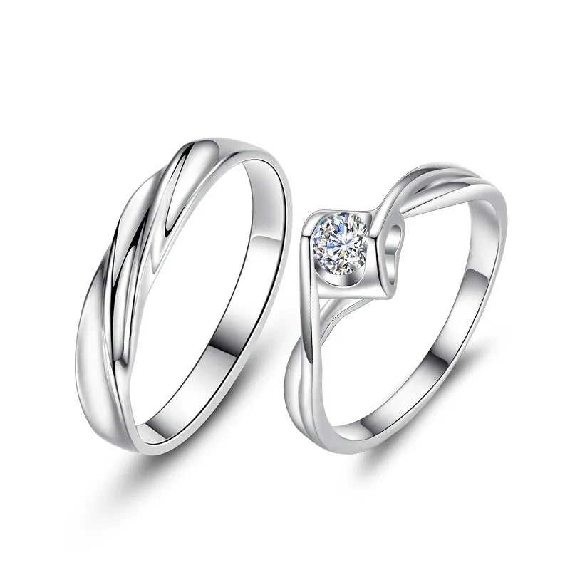 BASQUESUN Factory Wholesale Wus Ring Couple Love Copper Inlaid Simulation Diamond Ring Niche Design Wave Love Couple Ring
