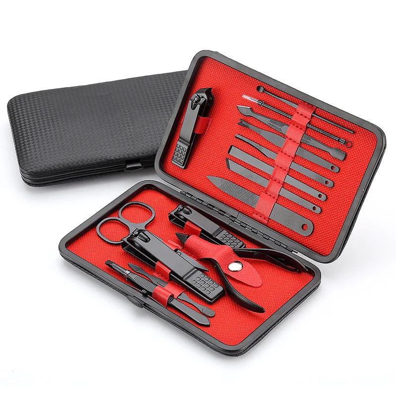 7/15/18pcs Pedicure Manicure Set Black Nail Clippers Kits Beauty Grooming Tool