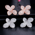 Graceful Design Rose Gold Plated Cubic Zircon Flower Stud Earrings for Women Party Daily Wear Appointment Gift