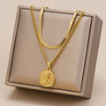 European American 18K Gold Plated Double Layer Queen Head Pendant Necklace Stainless Steel Snake Chain for Wedding Party