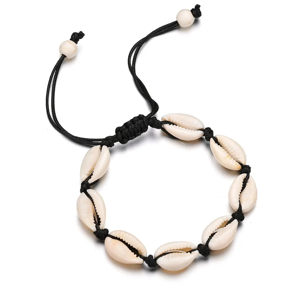 Bohemian Summer Beach Natural SeaShell Ankle Bracelet Adjustable Rope Cowrie Shell Bracelet Seashell