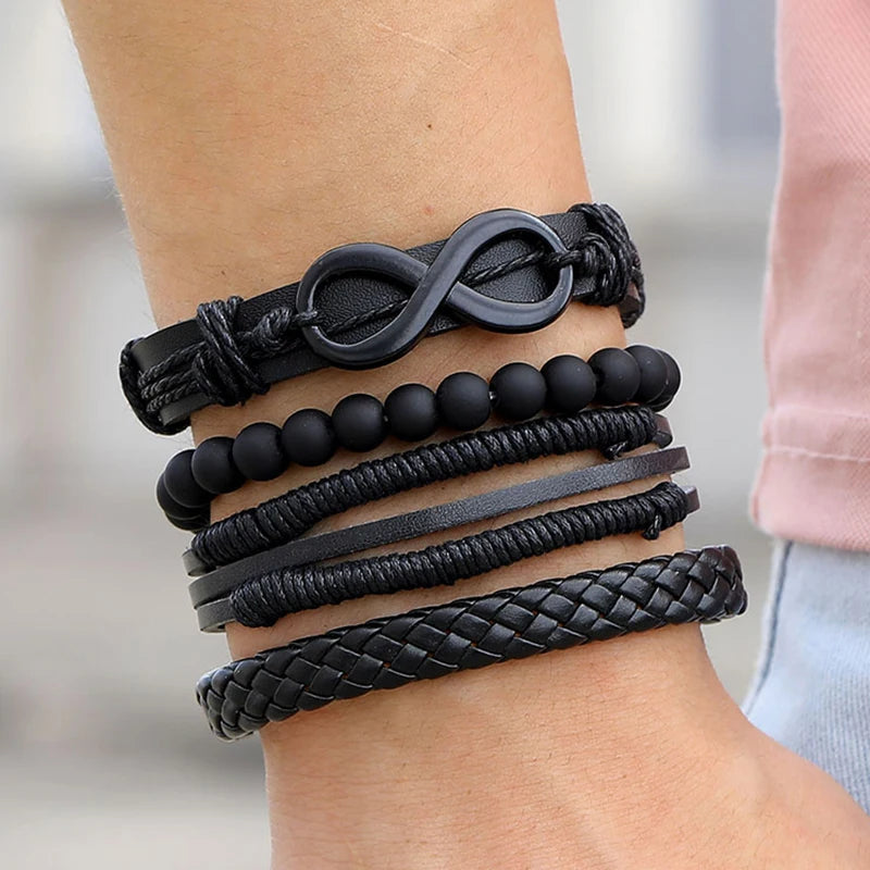 Vintage Infinity Beads Leather Multi Layer Bracelet for Men Jewelry