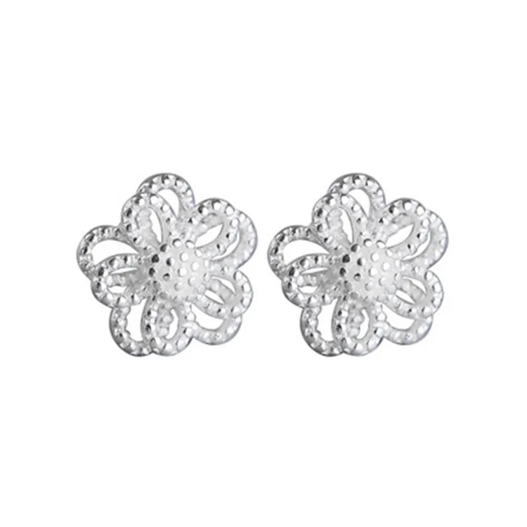 925 Sterling Silver Korean Simple and Temperament Flower Stud Earrings for Women