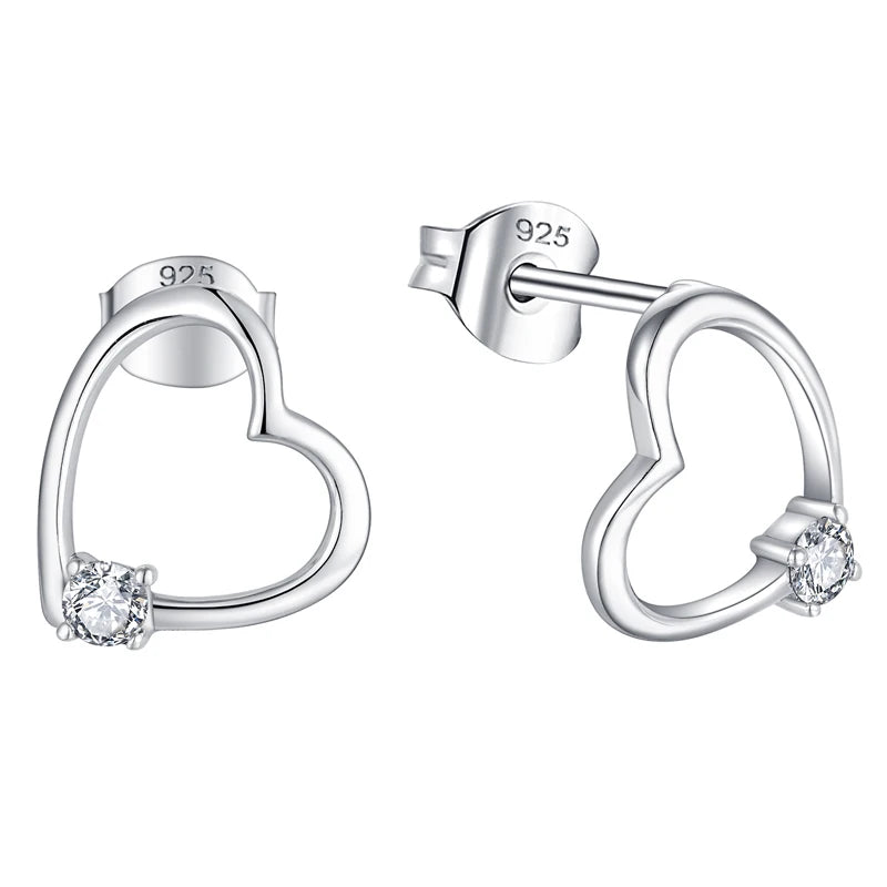 Wholesale Custom Dainty Minimalist CZ Diamond Women Rhodium Plated Zircon Romantic Sterling Silver Heart Stud 925 Earrings