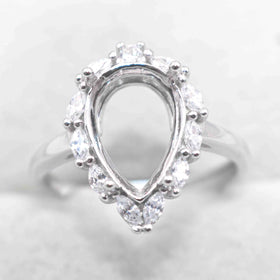Semi Mount 8*12mm Sterling Silver Ring Pear Shape Empty Blank Support Claws Setting S925 Base Without Center Stone for DIY Inlay