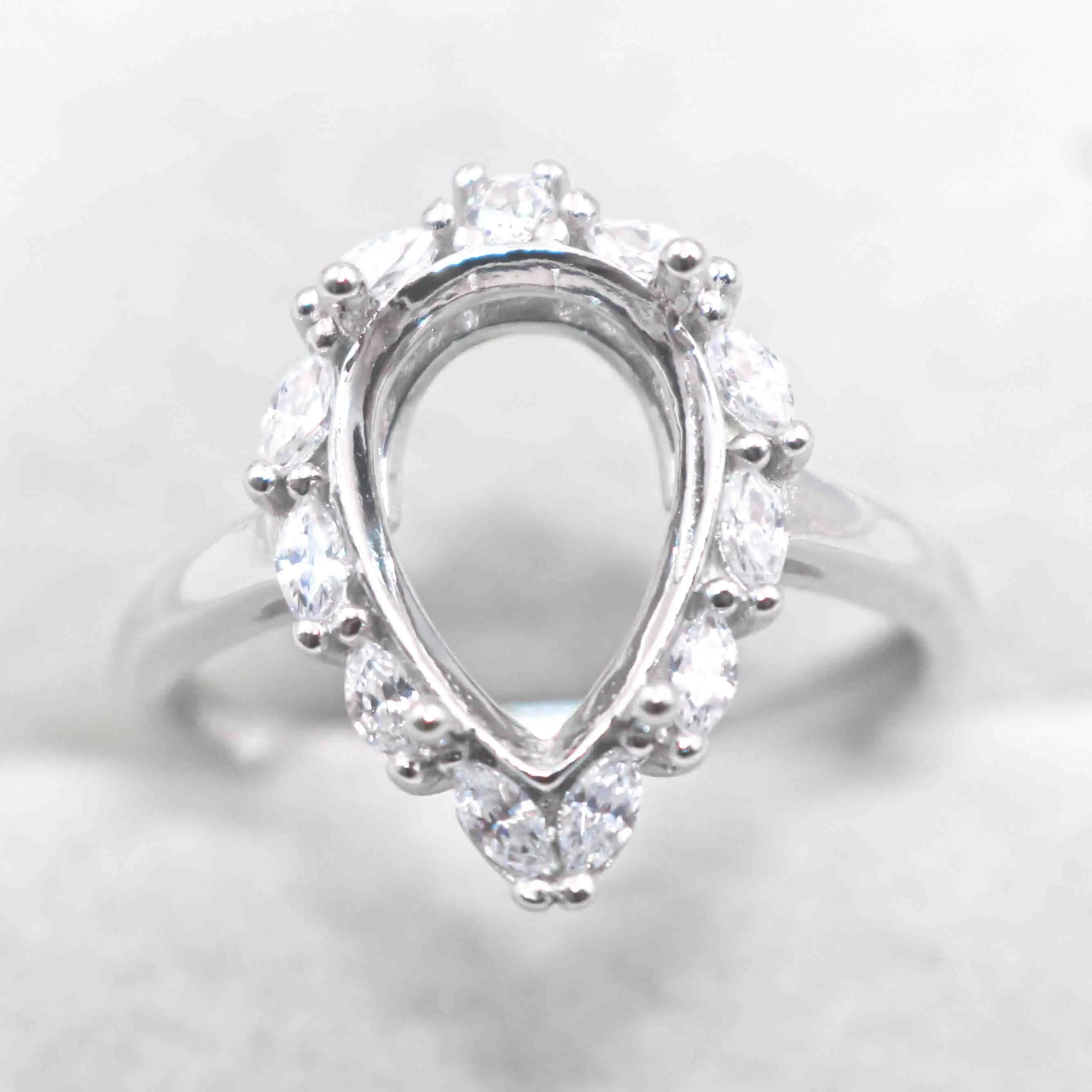 Semi Mount 8*12mm Sterling Silver Ring Pear Shape Empty Blank Support Claws Setting S925 Base Without Center Stone for DIY Inlay
