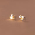 Fashion Jewelry 925 Sterling Silver Small Earrings Heart Pearl Diamond Zircon Gold Plated Stud Earrings Women Valentine's Day