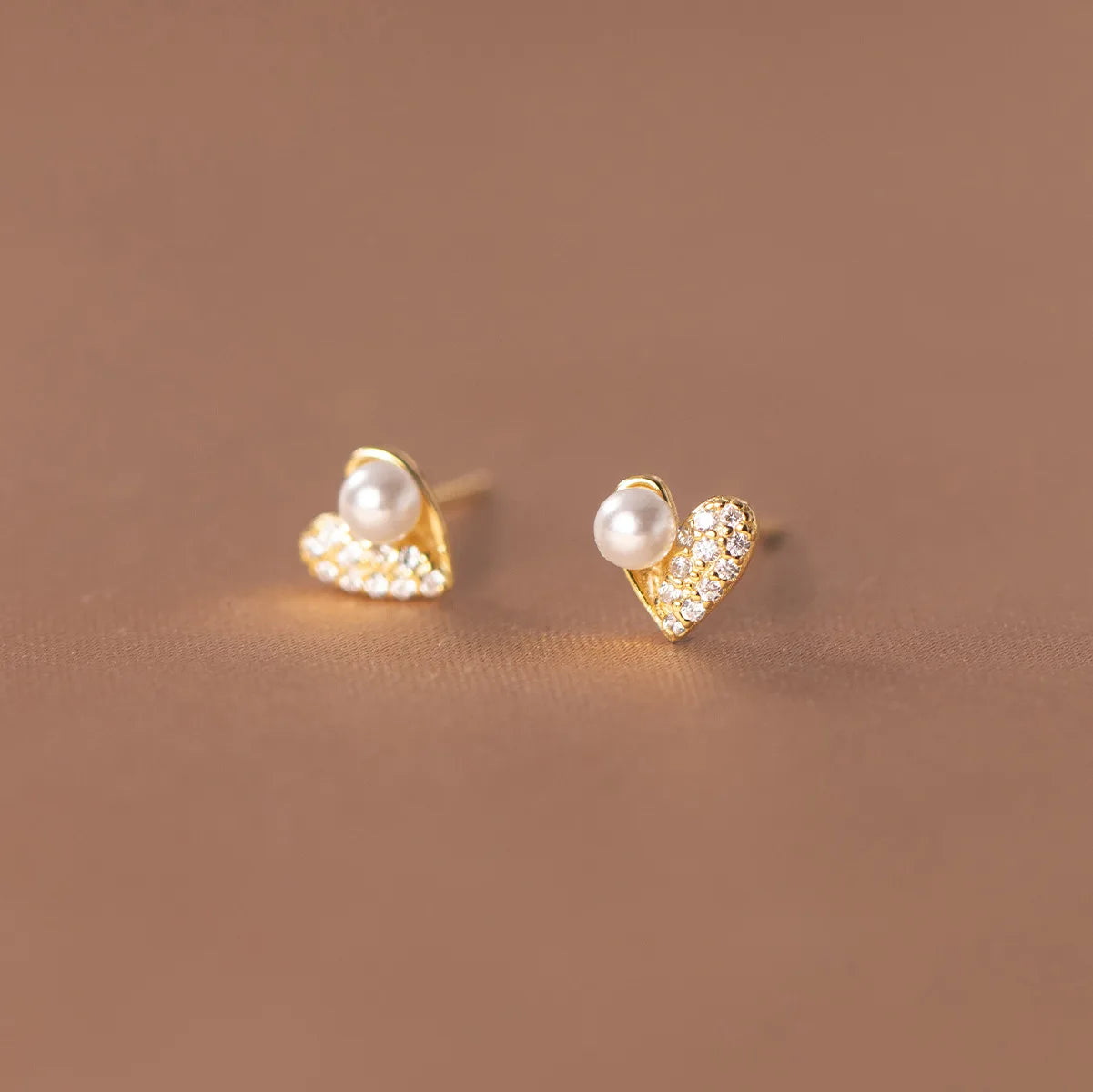 Fashion Jewelry 925 Sterling Silver Small Earrings Heart Pearl Diamond Zircon Gold Plated Stud Earrings Women Valentine's Day