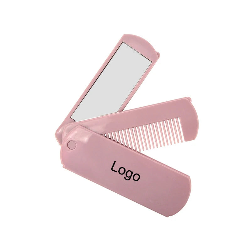 Customized Eco-Friendly Plastic Folding 2-in-1 Travel Hair Brush with Mini Mirror Portable Compact Comb Brush Set for Women