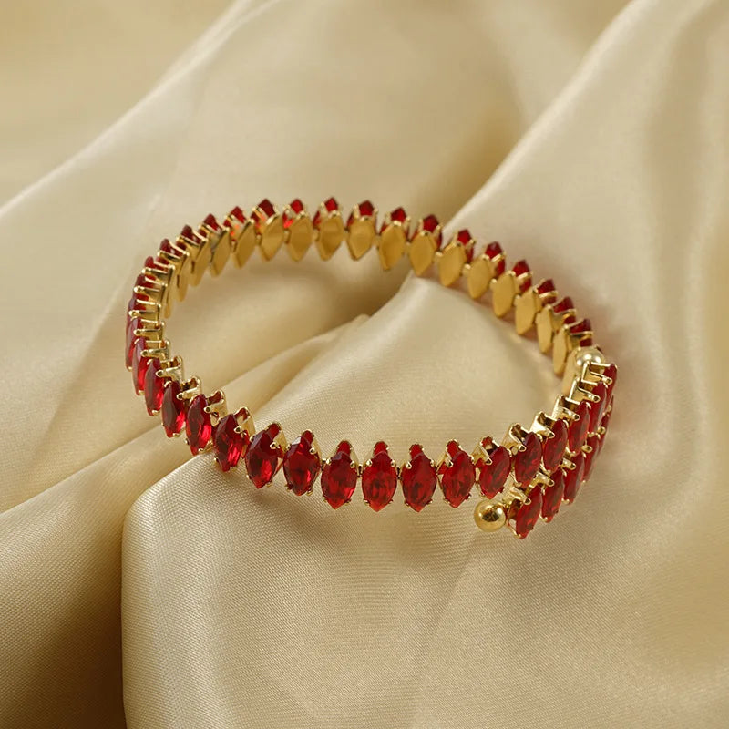 Trendy Roman Stainless Steel 18k Gold Plated Open Cuff Zircon Diamond bar Charm Open Cuff Bangle Bracelet Jewelry for Women